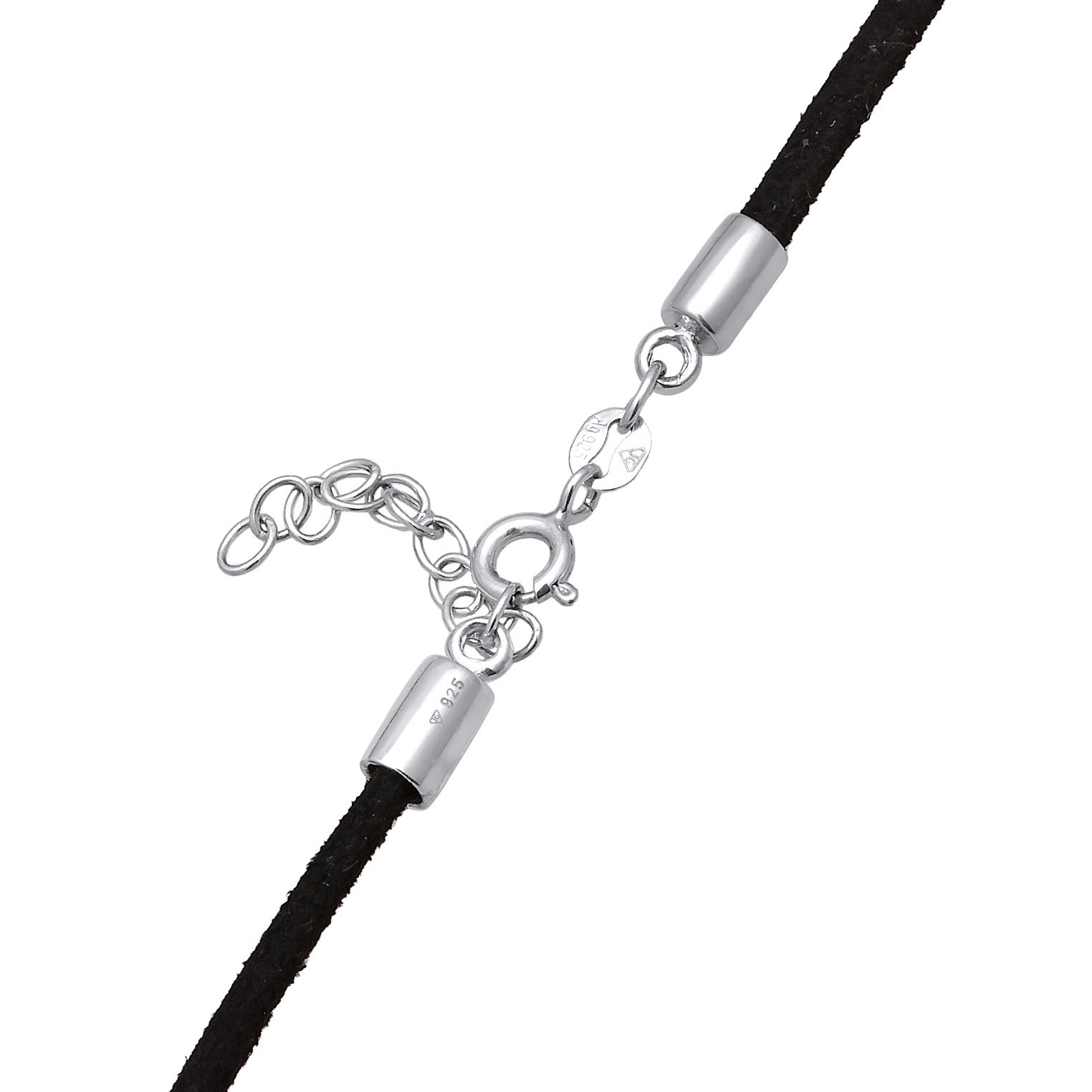 Schwarz - Elli | Herz-Choker Velour Optik | Synt. Leder (schwarz)|925er Sterling Silber