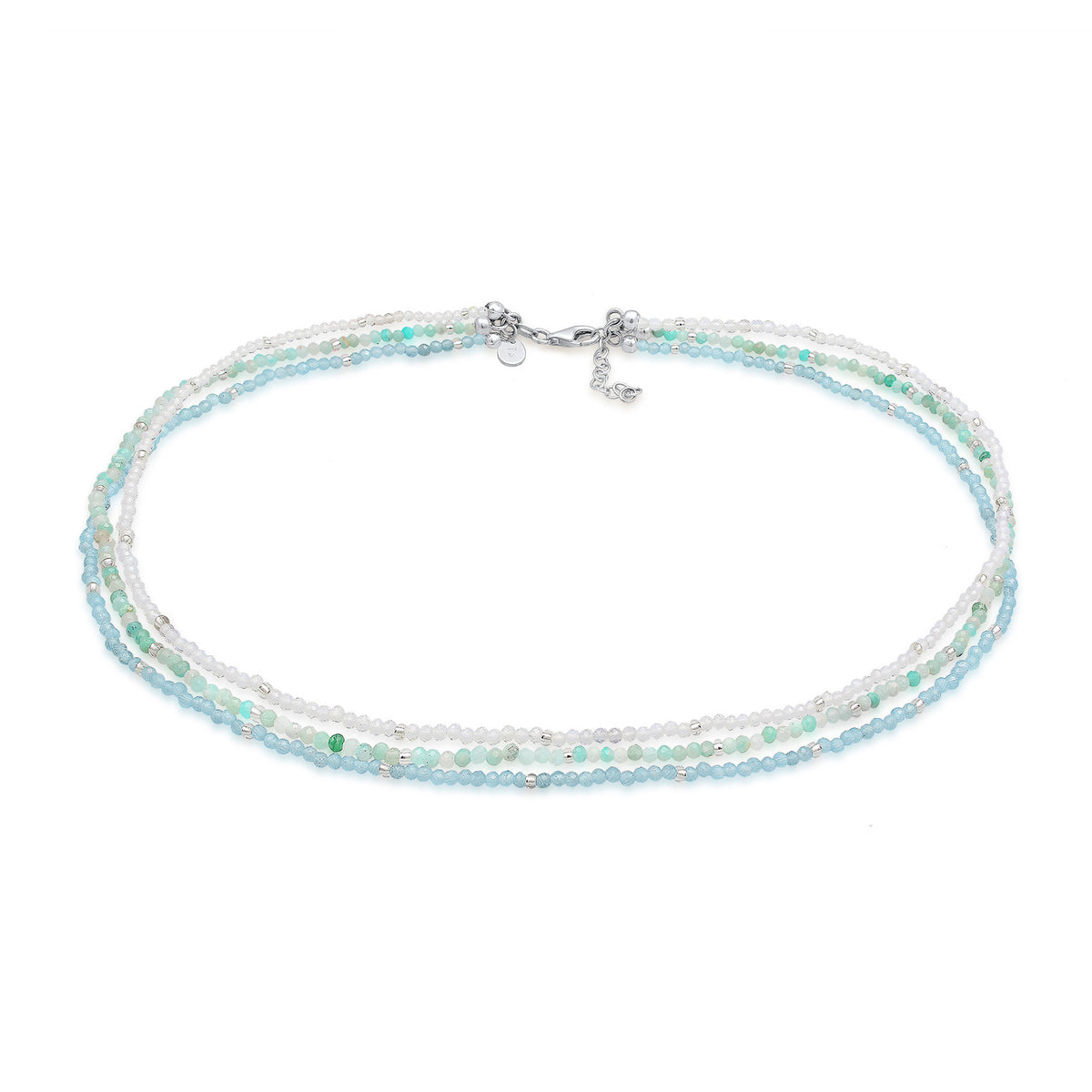 Silber - Elli PREMIUM | Choker Beads | Amazonit (Hellblau), Mondstein (Weiß) | 925er Sterling Silber
