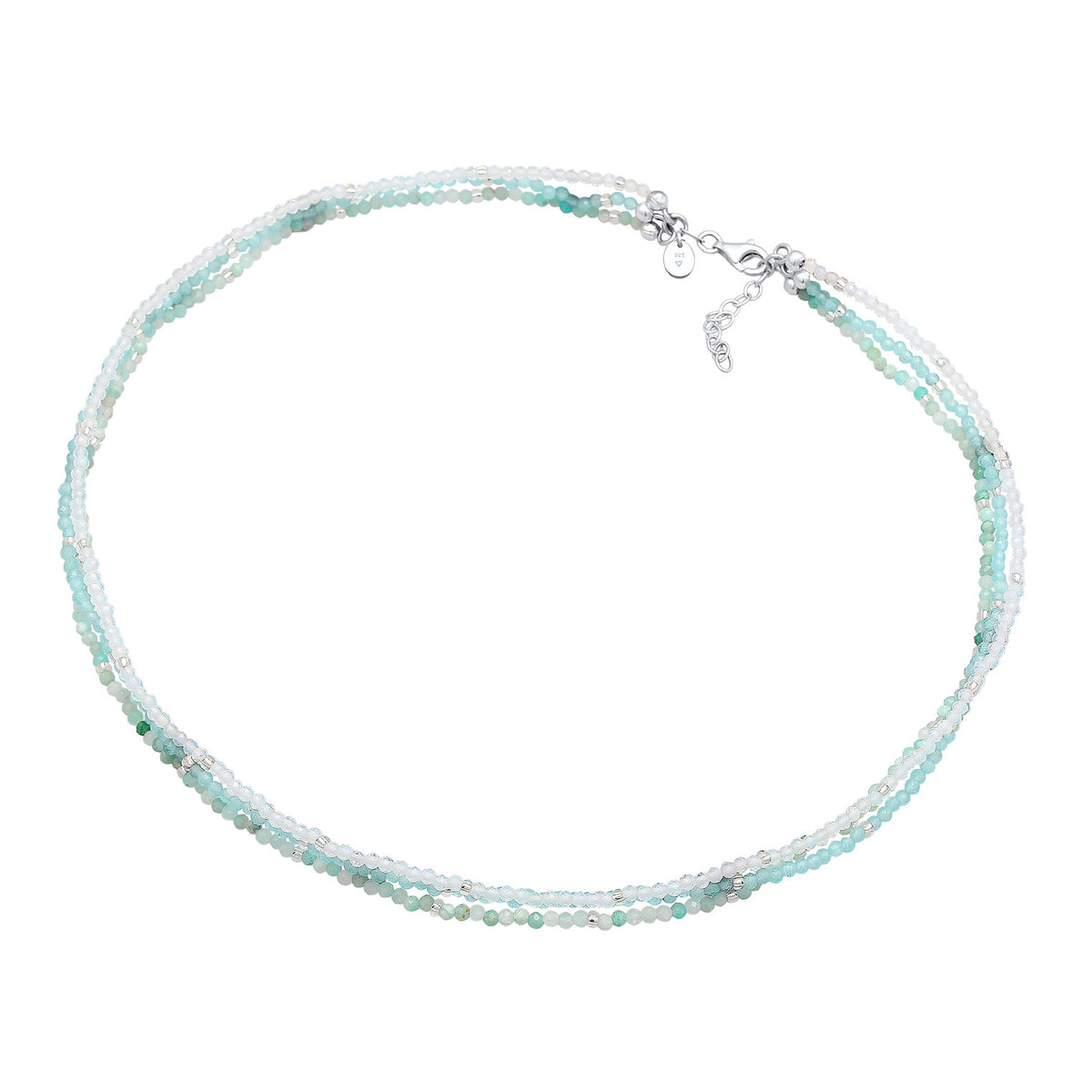 Silber - Elli PREMIUM | Choker Beads | Amazonit (Hellblau), Mondstein (Weiß) | 925er Sterling Silber