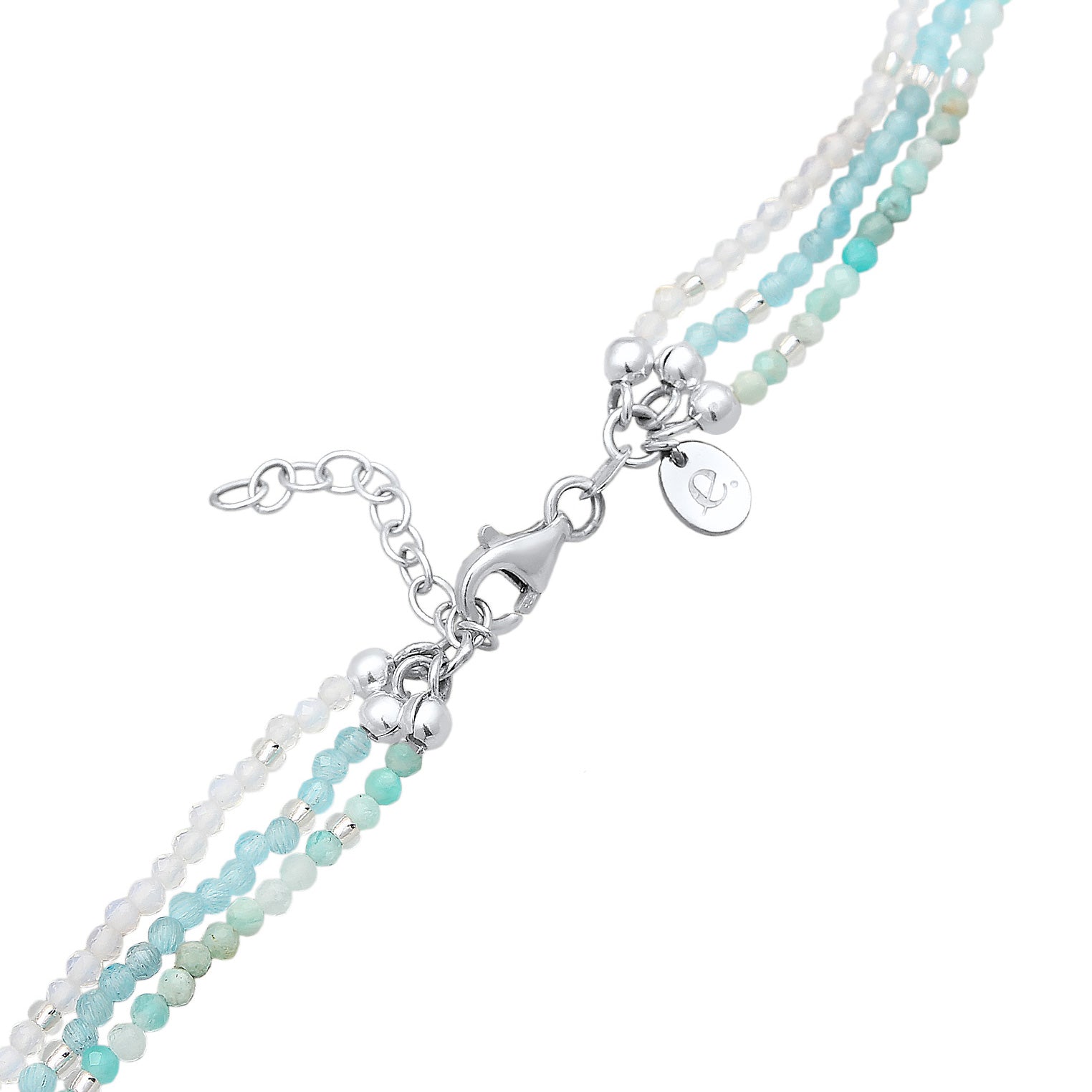 Silber - Elli PREMIUM | Choker Beads | Amazonit (Hellblau), Mondstein (Weiß) | 925er Sterling Silber