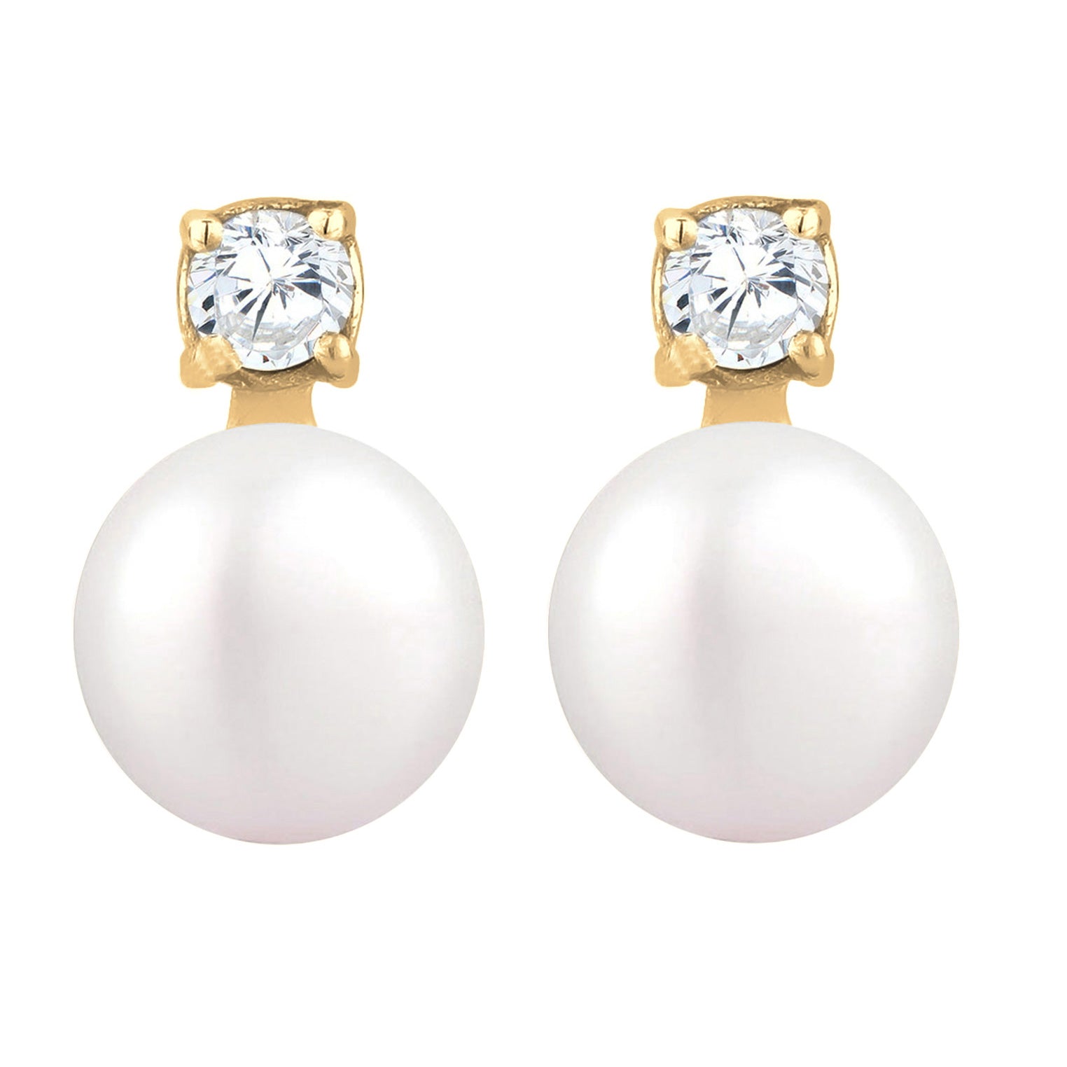 Gold - Elli | Ohrstecker | Süßwasserperle, Zirkonia (Weiß) | 925 Sterling Silber vergoldet