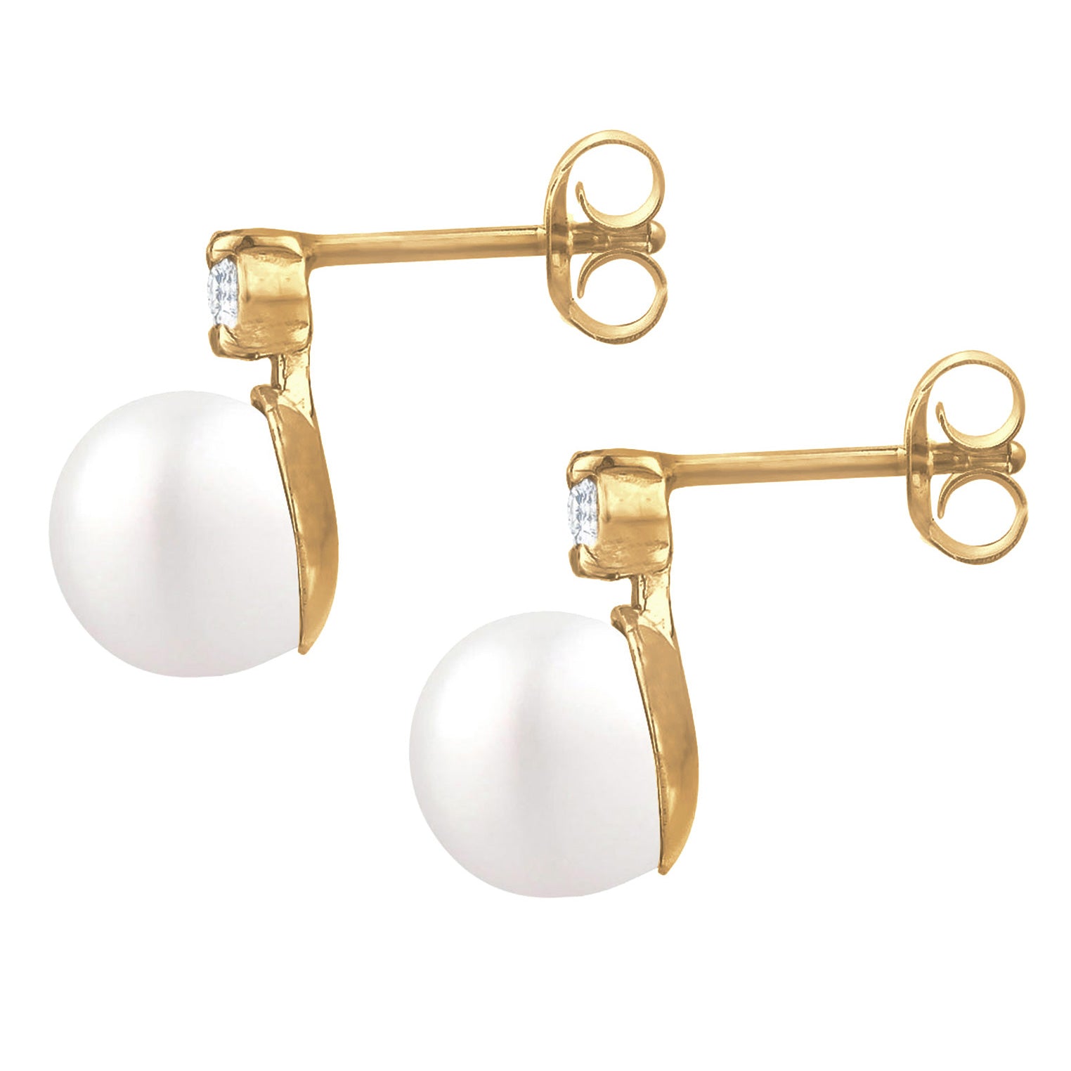 Gold - Elli | Ohrstecker | Süßwasserperle, Zirkonia (Weiß) | 925 Sterling Silber vergoldet