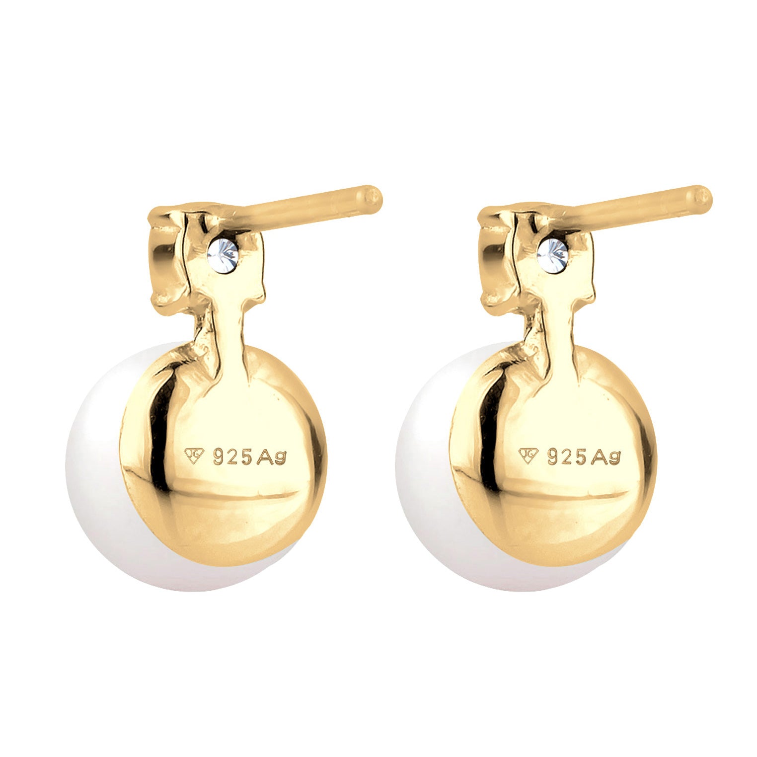 Gold - Elli | Ohrstecker | Süßwasserperle, Zirkonia (Weiß) | 925 Sterling Silber vergoldet