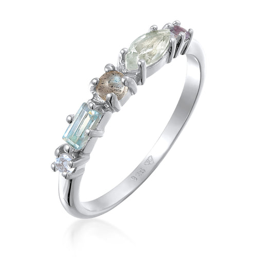 Silber - Elli PREMIUM | Memoire Ring | Amethyst (Hellgrün), Topas (Hellblau), Tansanit (Lila) | 925er Sterling Silber