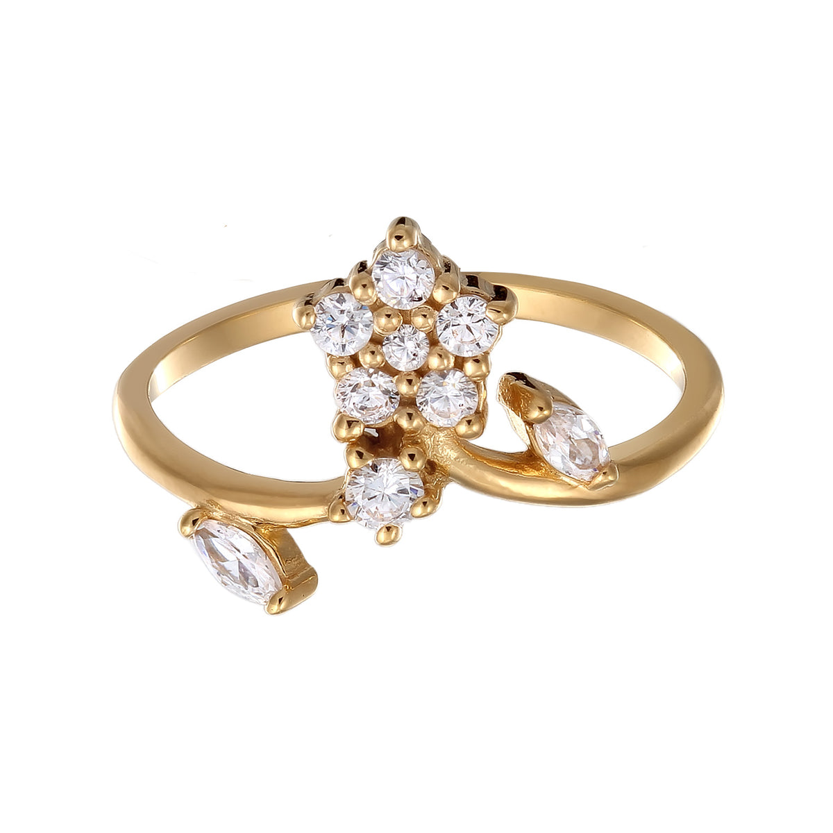 Gold - Elli | Statement Ring Blume | Zirkonia (Weiß) | 925er Sterling Silber vergoldet