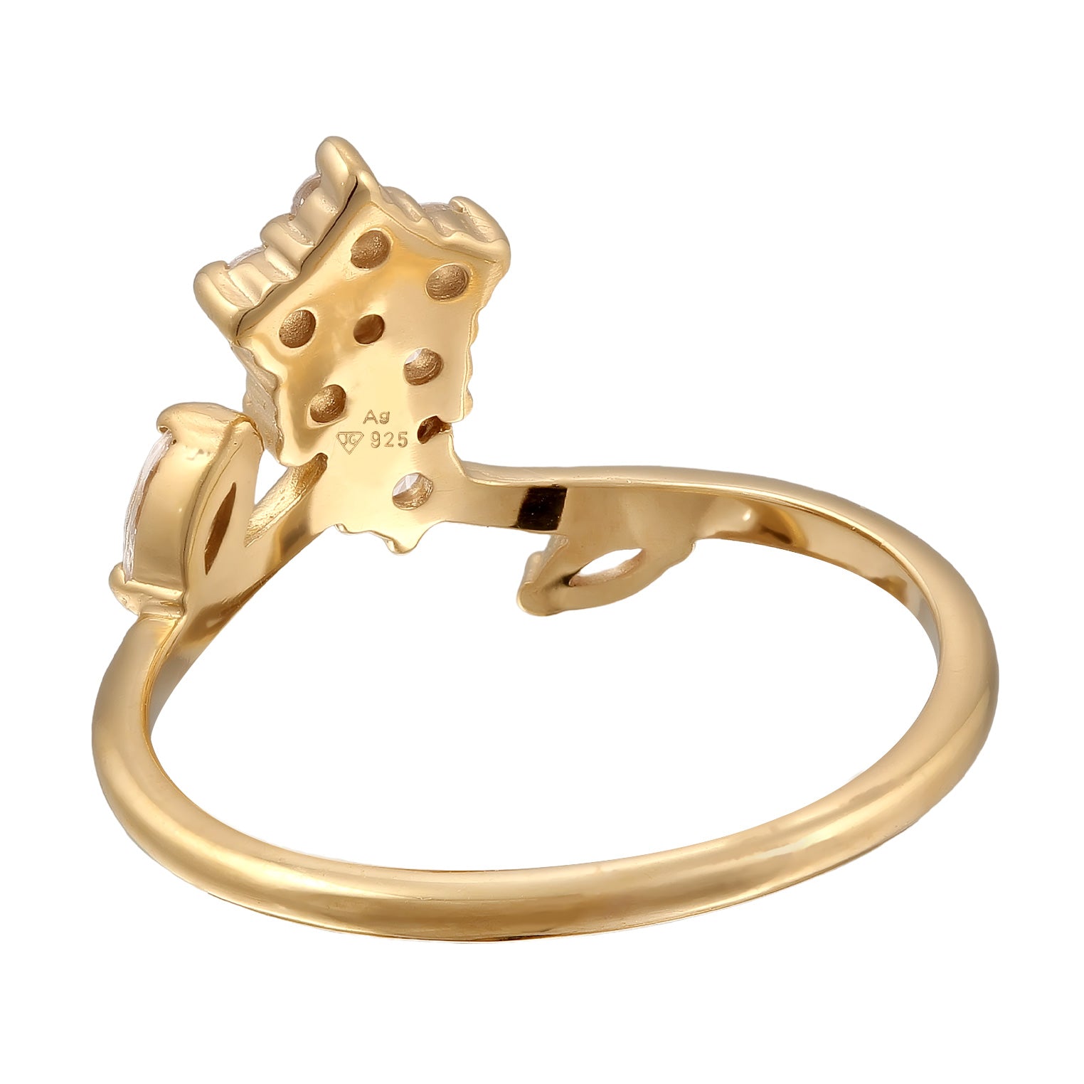 Gold - Elli | Statement Ring Blume | Zirkonia (Weiß) | 925er Sterling Silber vergoldet