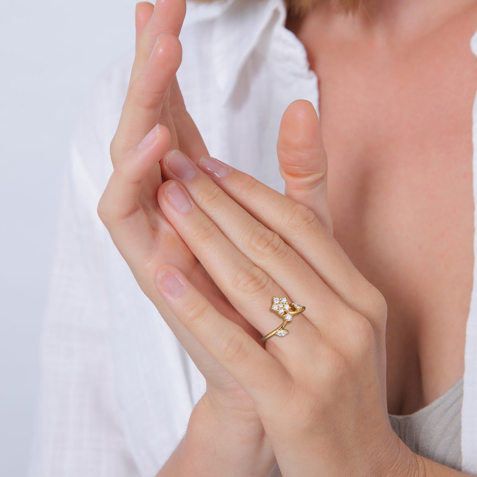Gold - Elli | Statement Ring Blume | Zirkonia (Weiß) | 925er Sterling Silber vergoldet