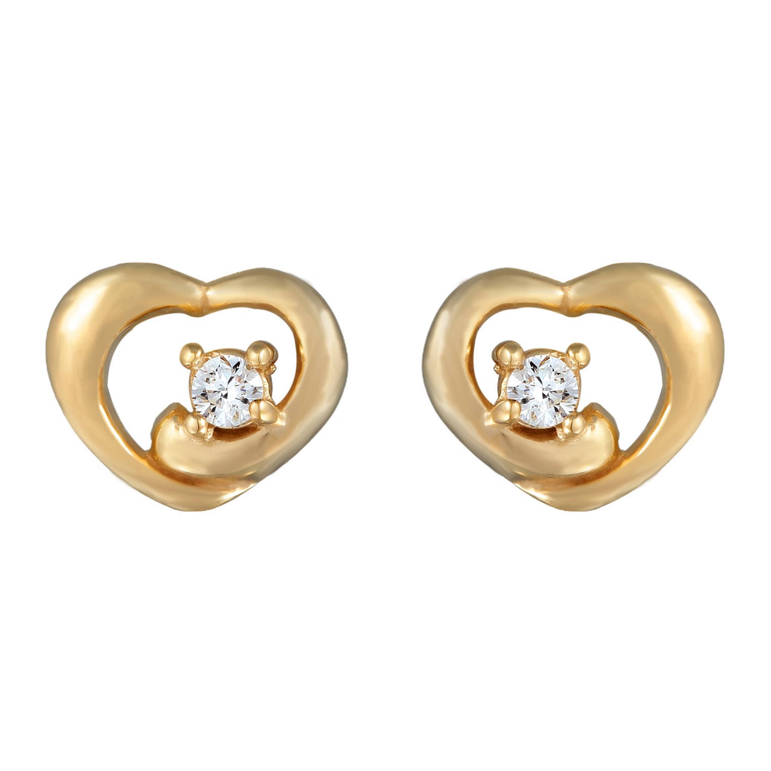 Gold - Elli DIAMONDS | Ohrstecker Herz | Diamant (Weiß, 0.012 ct) | 585 Gelbgold