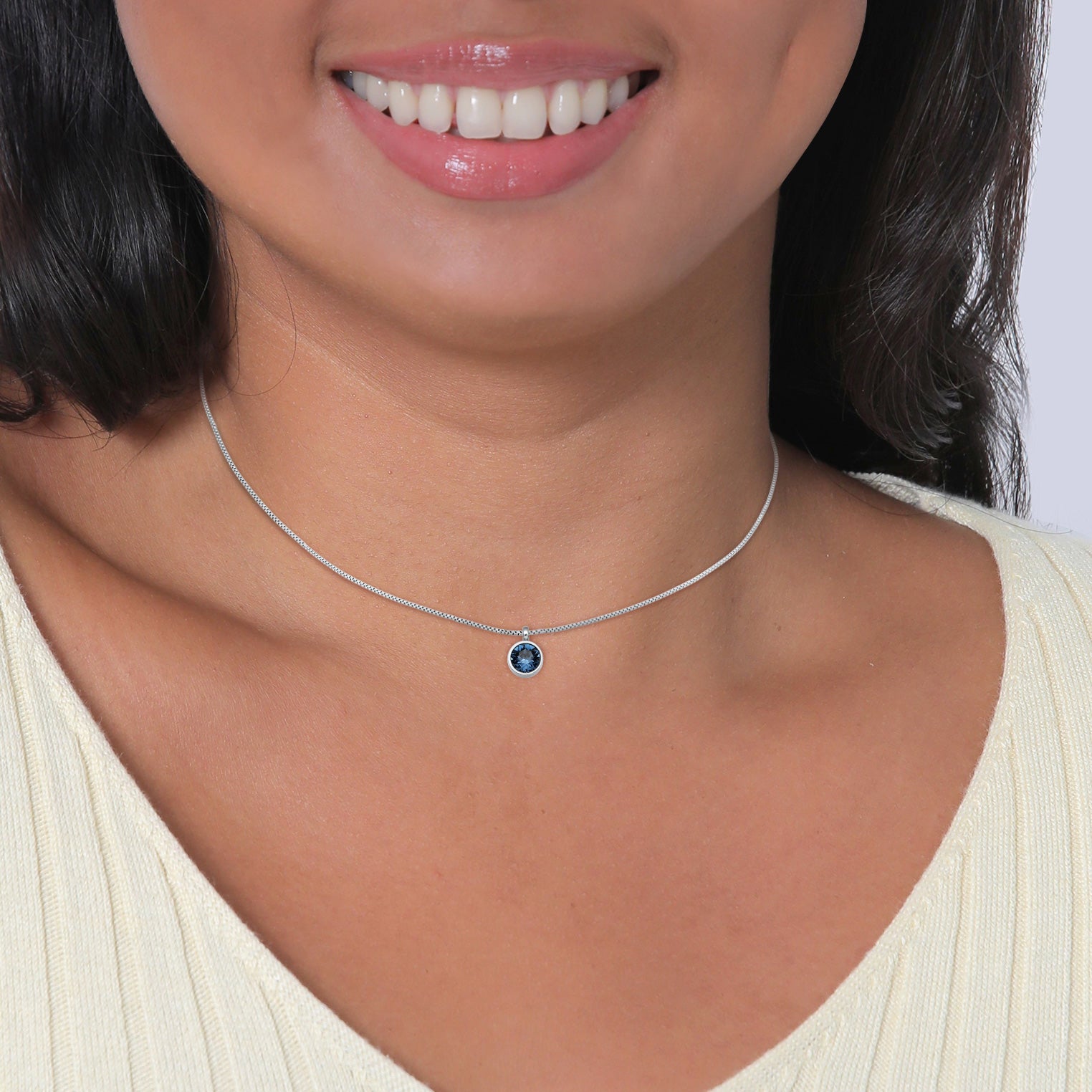 Blau - Elli | Choker Kreis Anhänger | Kristall (Blau) | 925er Sterling Silber