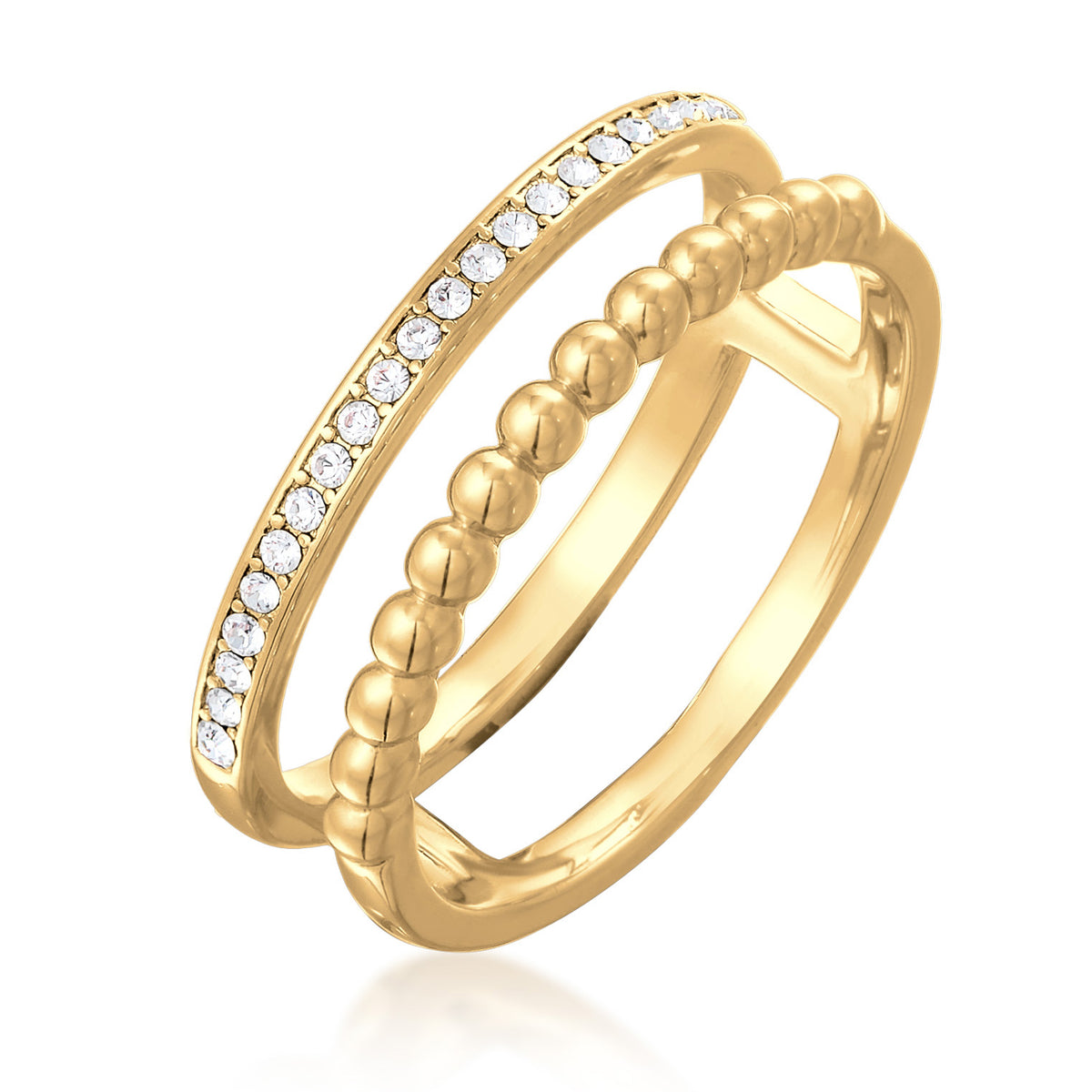 Silber - Elli | Ringset Kugeln | Kristalle (Weiß) | Messing