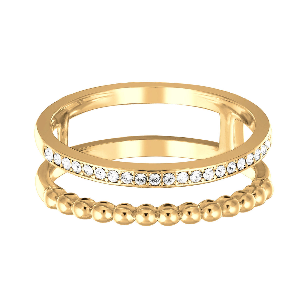 Silber - Elli | Ringset Kugeln | Kristalle (Weiß) | Messing