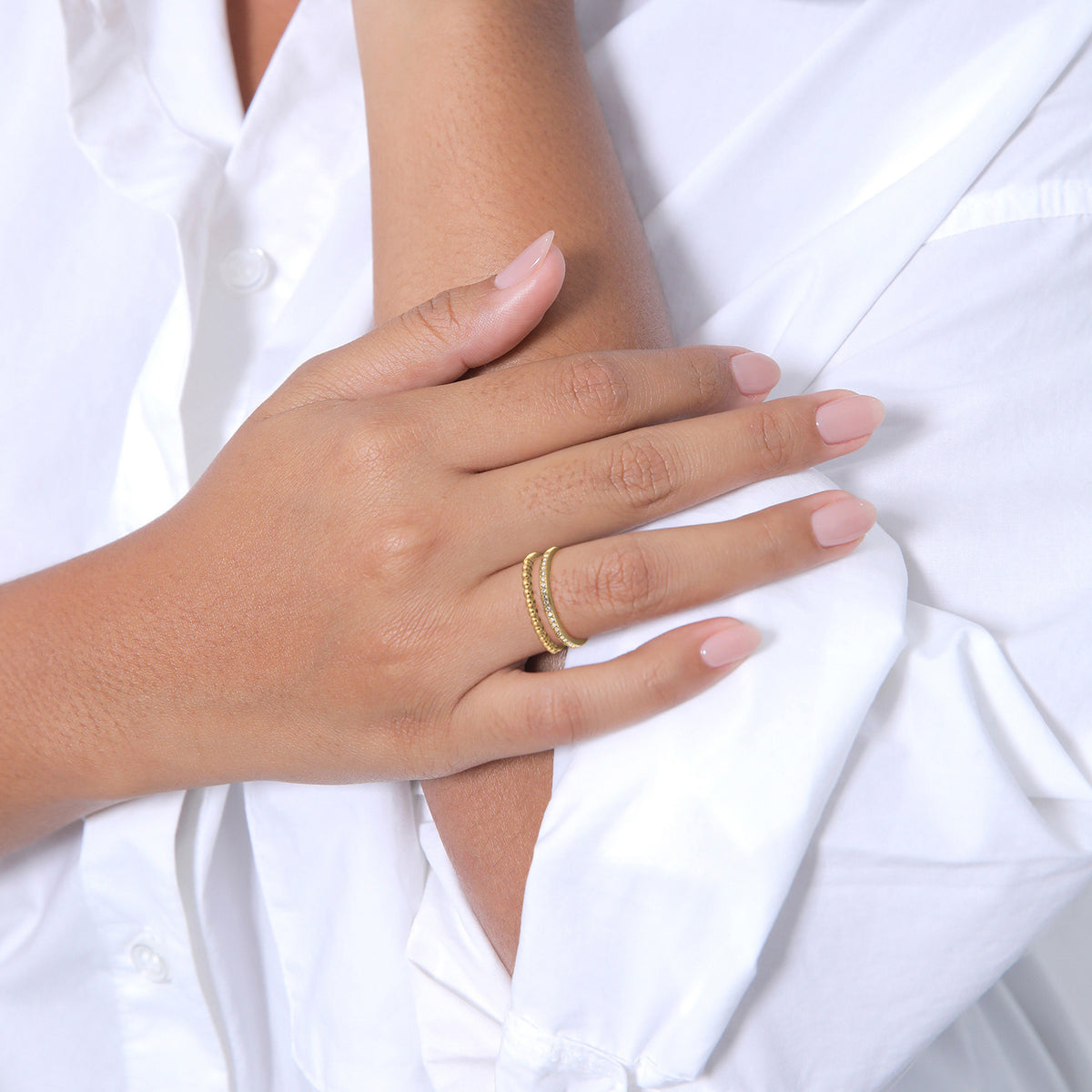Silber - Elli | Ringset Kugeln | Kristalle (Weiß) | Messing