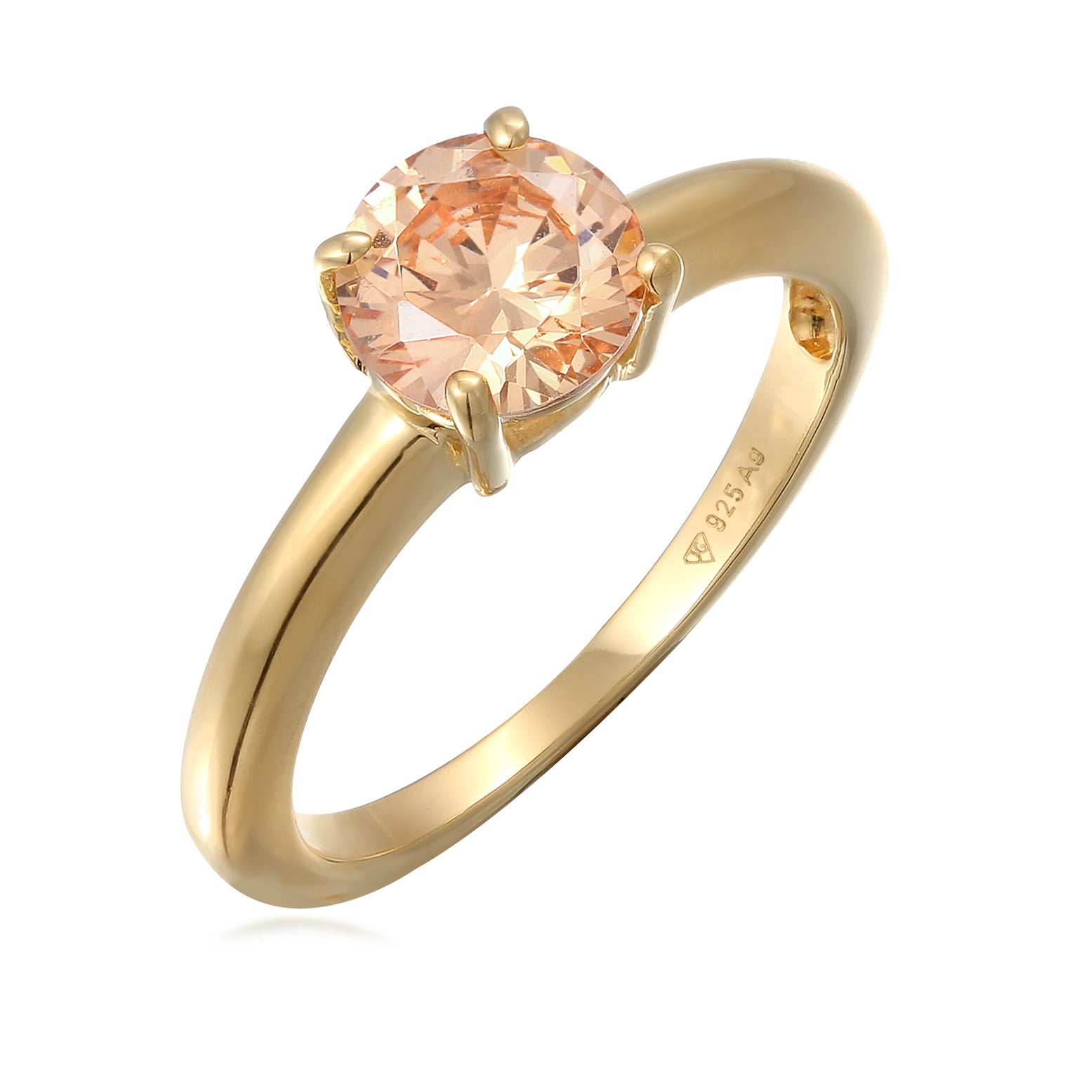 Orange - Elli | Solitär-Ring | Zirkonia (Rosa) | 925 Sterling Silber vergoldet