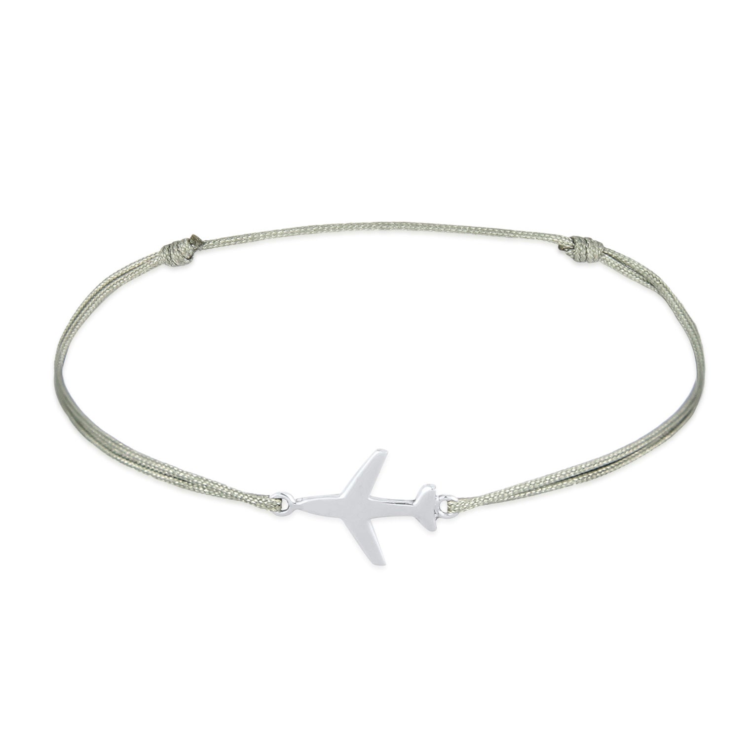 Grau - Elli | Armband Flugzeug Anhänger | Nylon (Grau) | 925er Sterling Silber