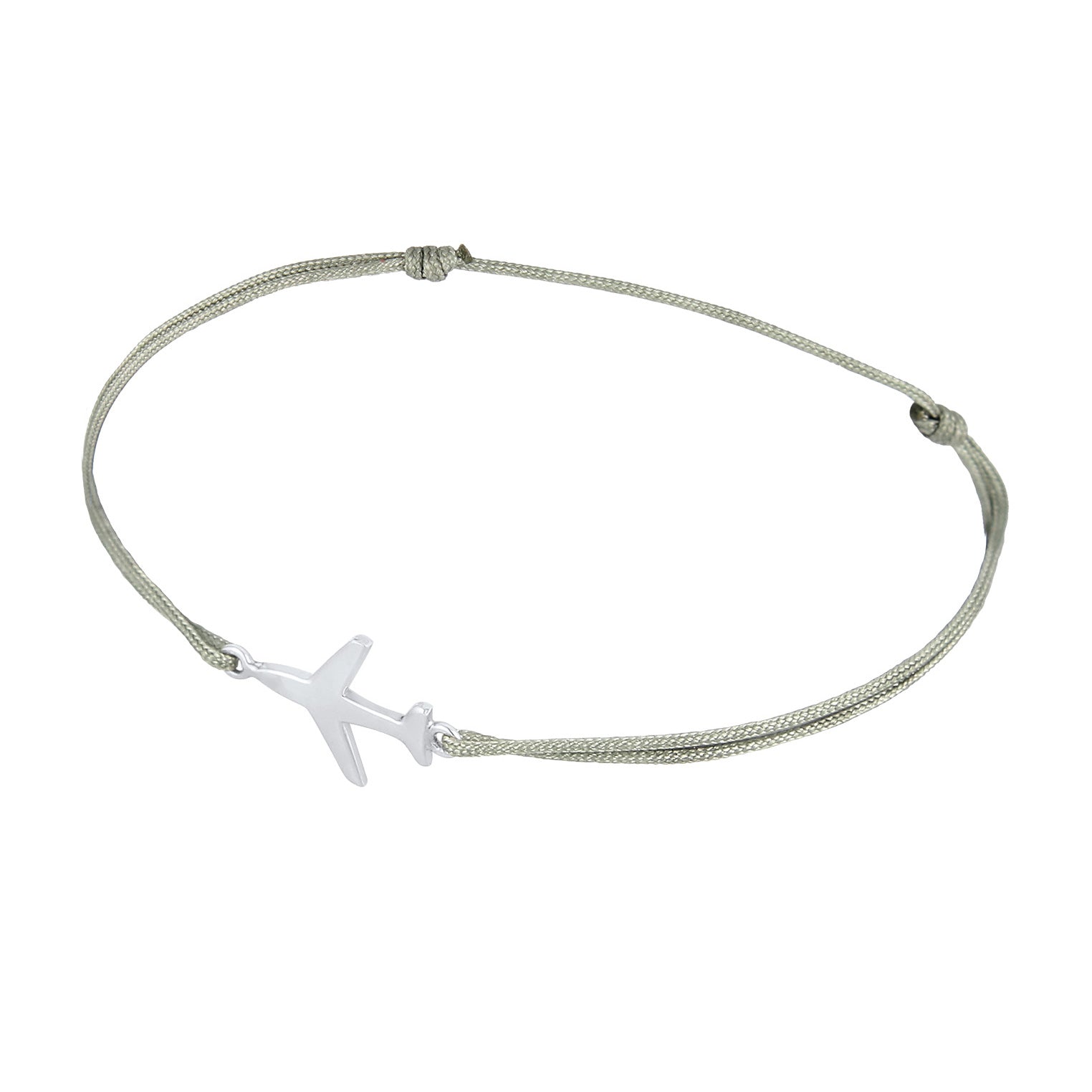 Grau - Elli | Armband Flugzeug Anhänger | Nylon (Grau) | 925er Sterling Silber