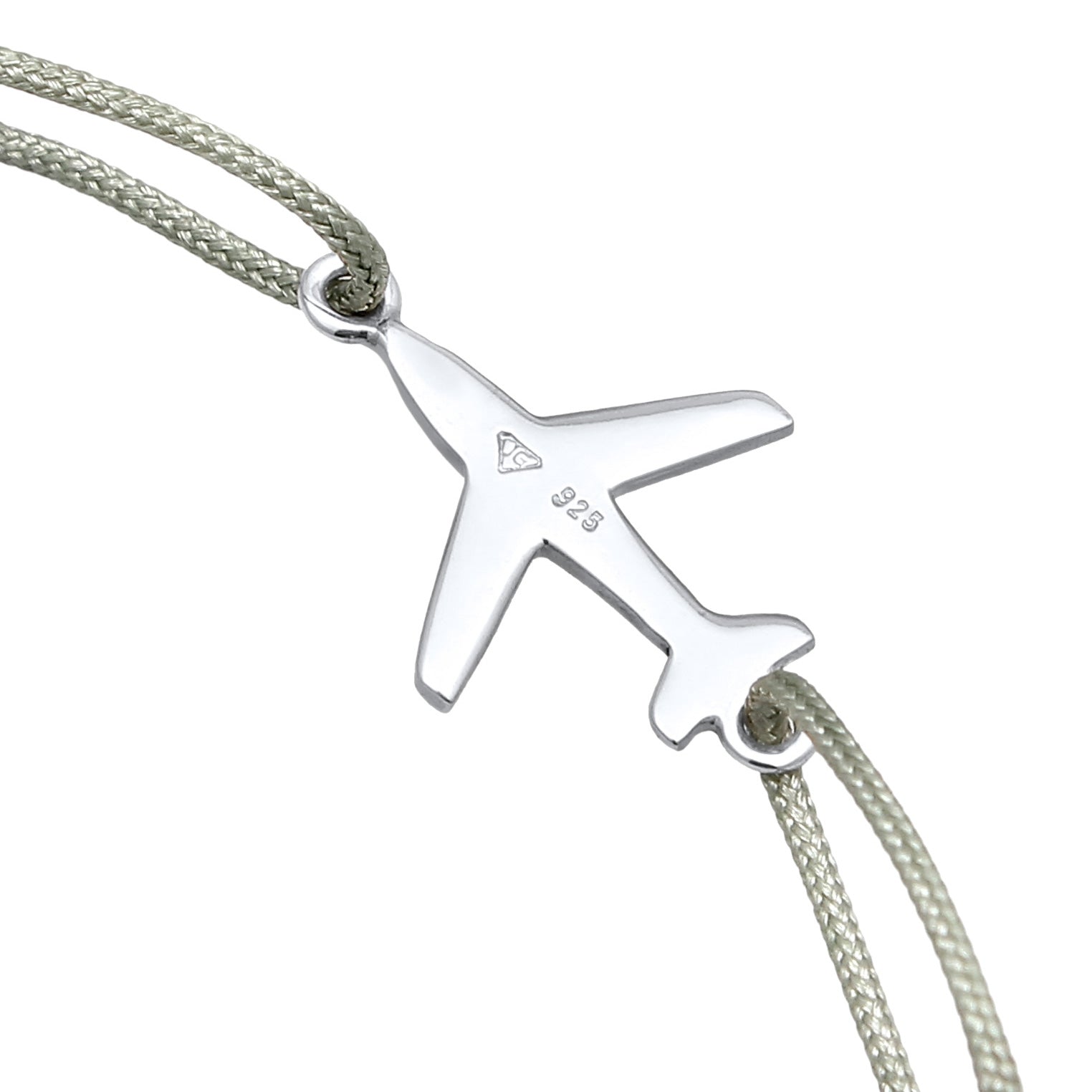 Grau - Elli | Armband Flugzeug Anhänger | Nylon (Grau) | 925er Sterling Silber