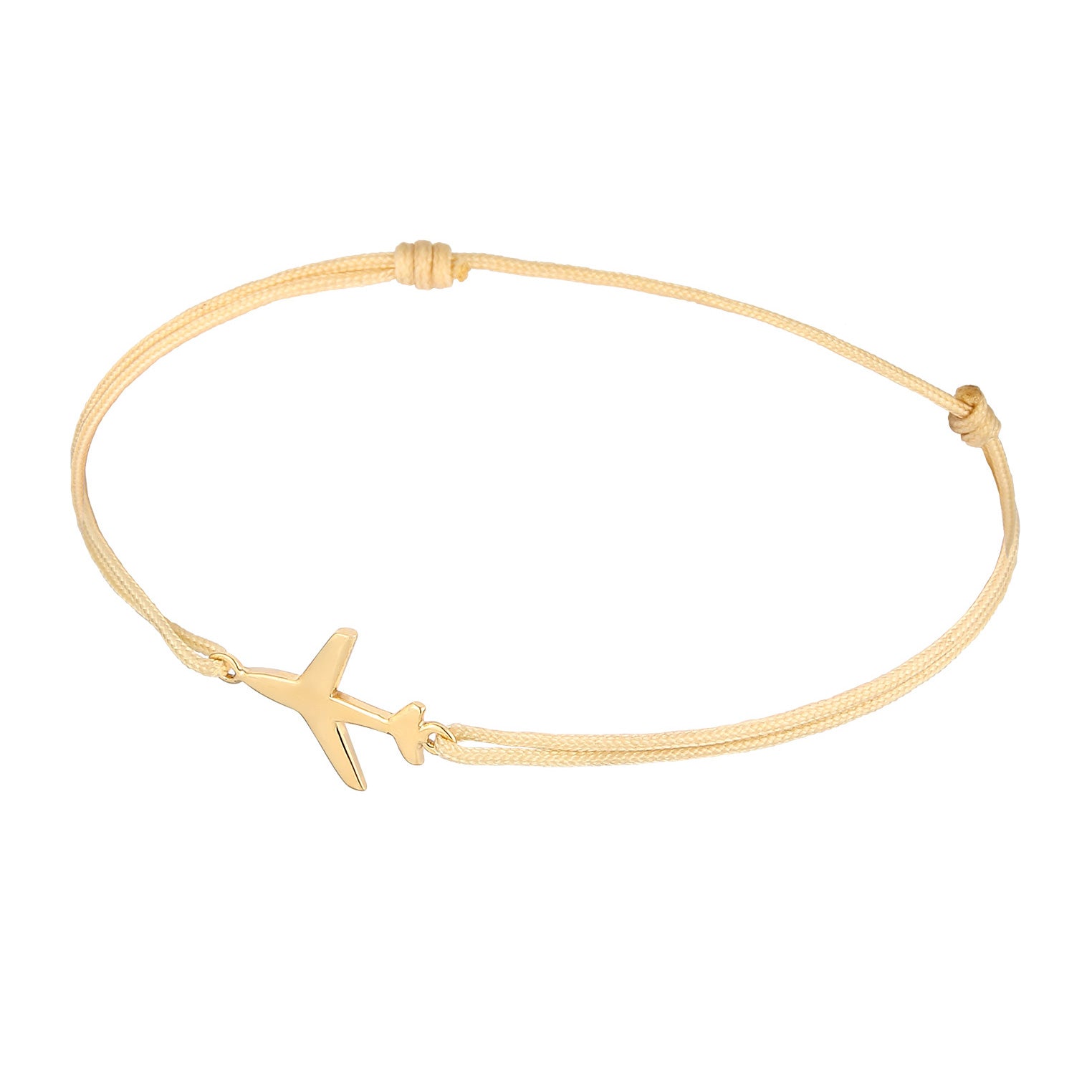 Gold - Elli | Armband Flugzeug Anhänger | Nylon (Khaki) | 925er Sterling Silber vergoldet