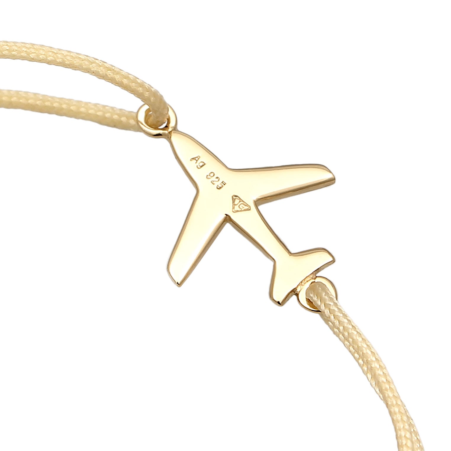 Gold - Elli | Armband Flugzeug Anhänger | Nylon (Khaki) | 925er Sterling Silber vergoldet