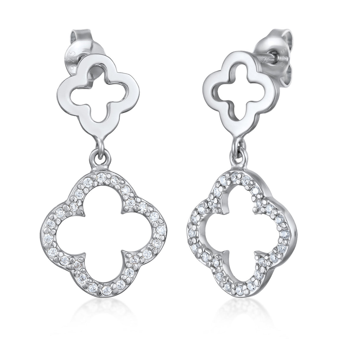 Silber - Elli | Ohrstecker Kleeblatt | Zirkonia (Weiß) | 925 Sterling Silber