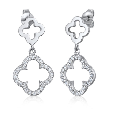 Silber - Elli | Ohrstecker Kleeblatt | Zirkonia (Weiß) | 925 Sterling Silber