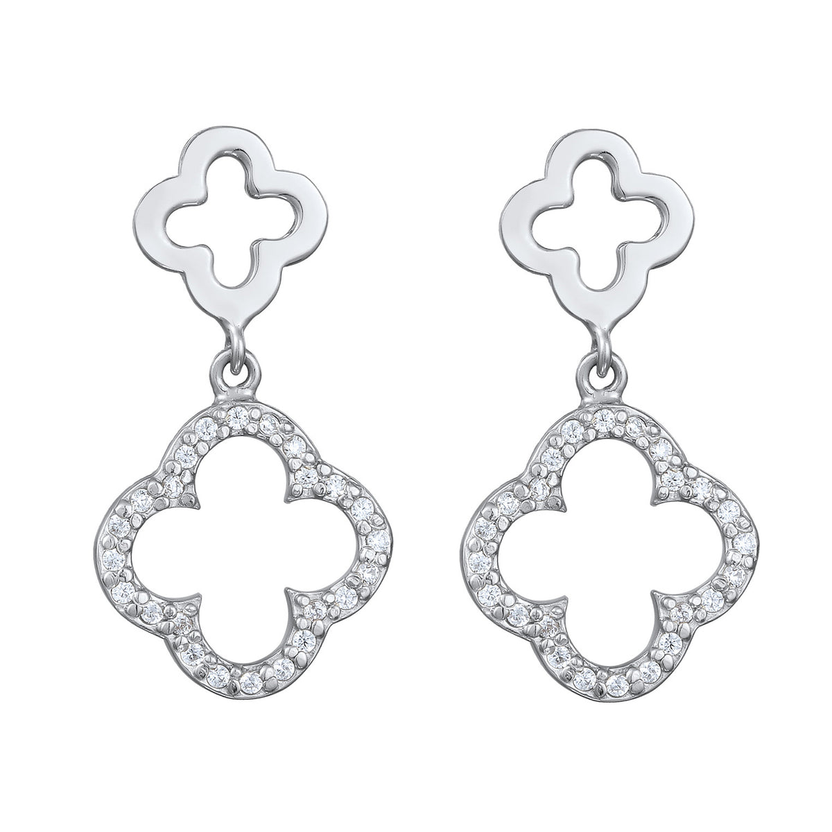 Silber - Elli | Ohrstecker Kleeblatt | Zirkonia (Weiß) | 925 Sterling Silber