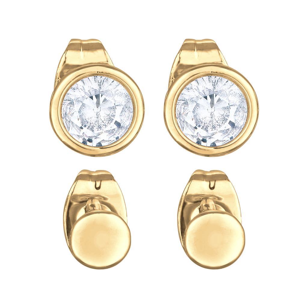 Gold - Elli | Ohrring-Set Plättchen | Kristalle (Weiß) | Messing