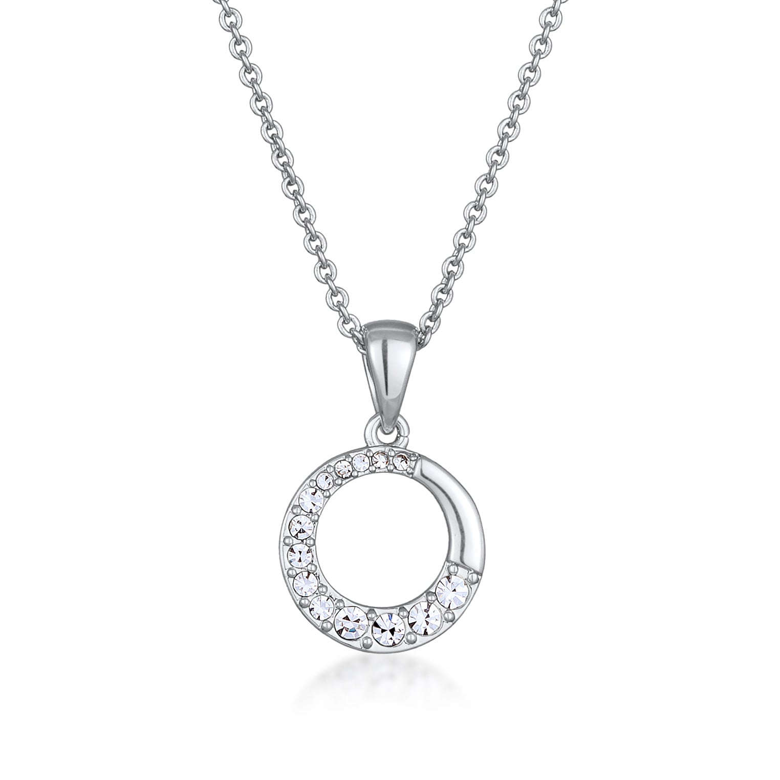 Silber - Elli | Halskette Kreis Anhänger | Kristalle (Weiß) | Messing