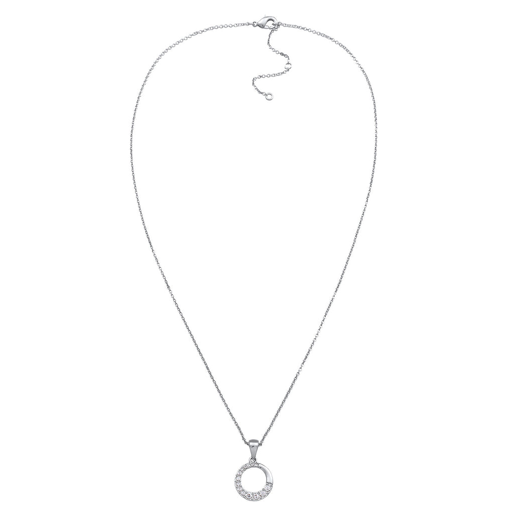 Silber - Elli | Halskette Kreis Anhänger | Kristalle (Weiß) | Messing