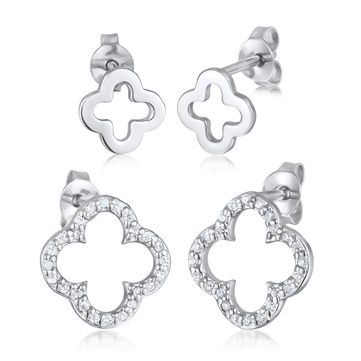 Silber - Elli | Ohrstecker Set Kleeblatt | Zirkonia (Weiß) | 925 Sterling Silber