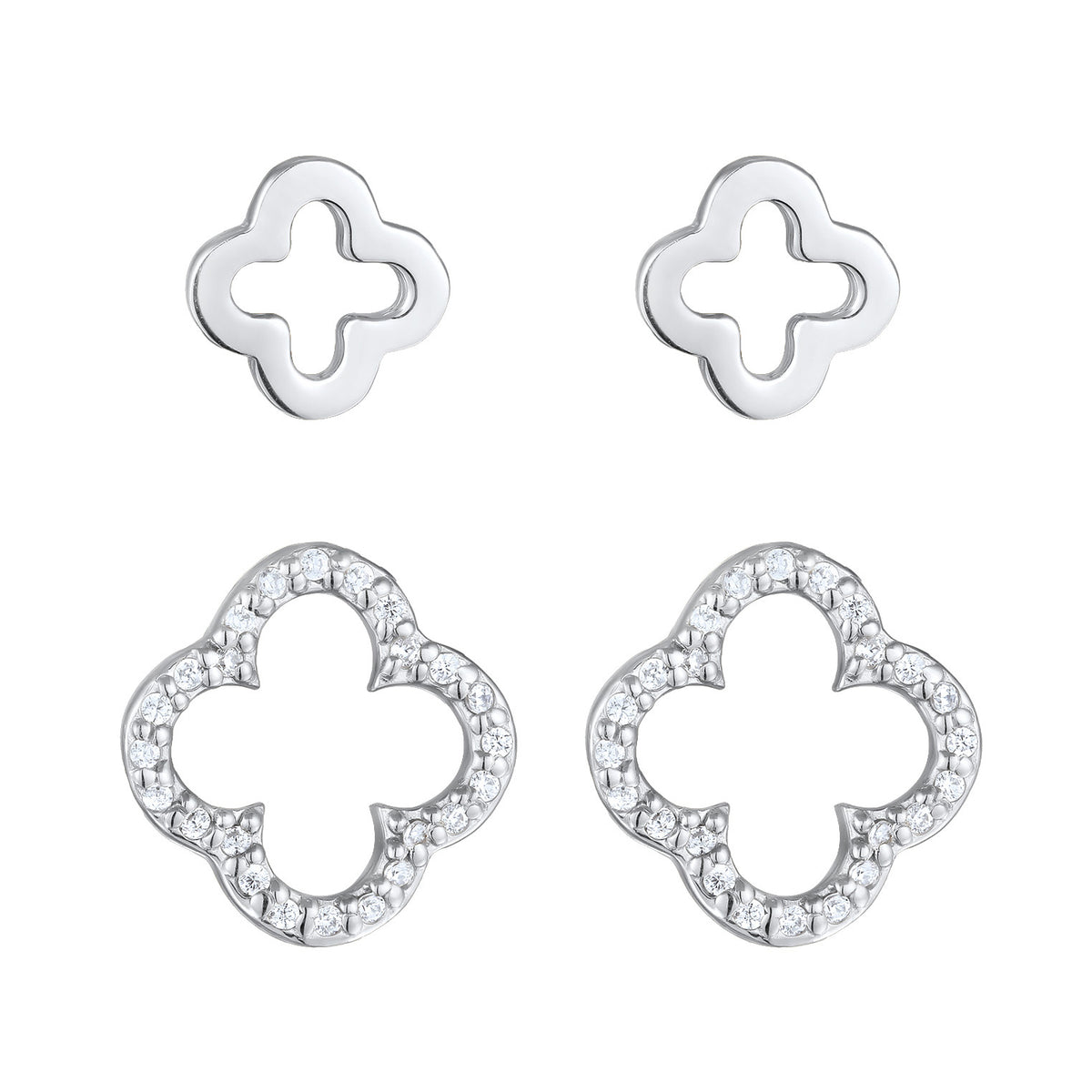 Silber - Elli | Ohrstecker Set Kleeblatt | Zirkonia (Weiß) | 925 Sterling Silber
