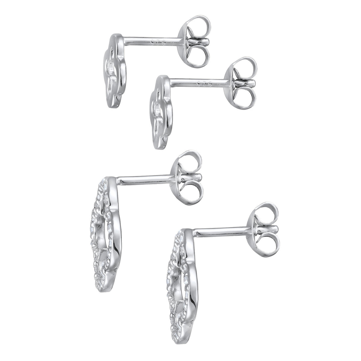 Silber - Elli | Ohrstecker Set Kleeblatt | Zirkonia (Weiß) | 925 Sterling Silber