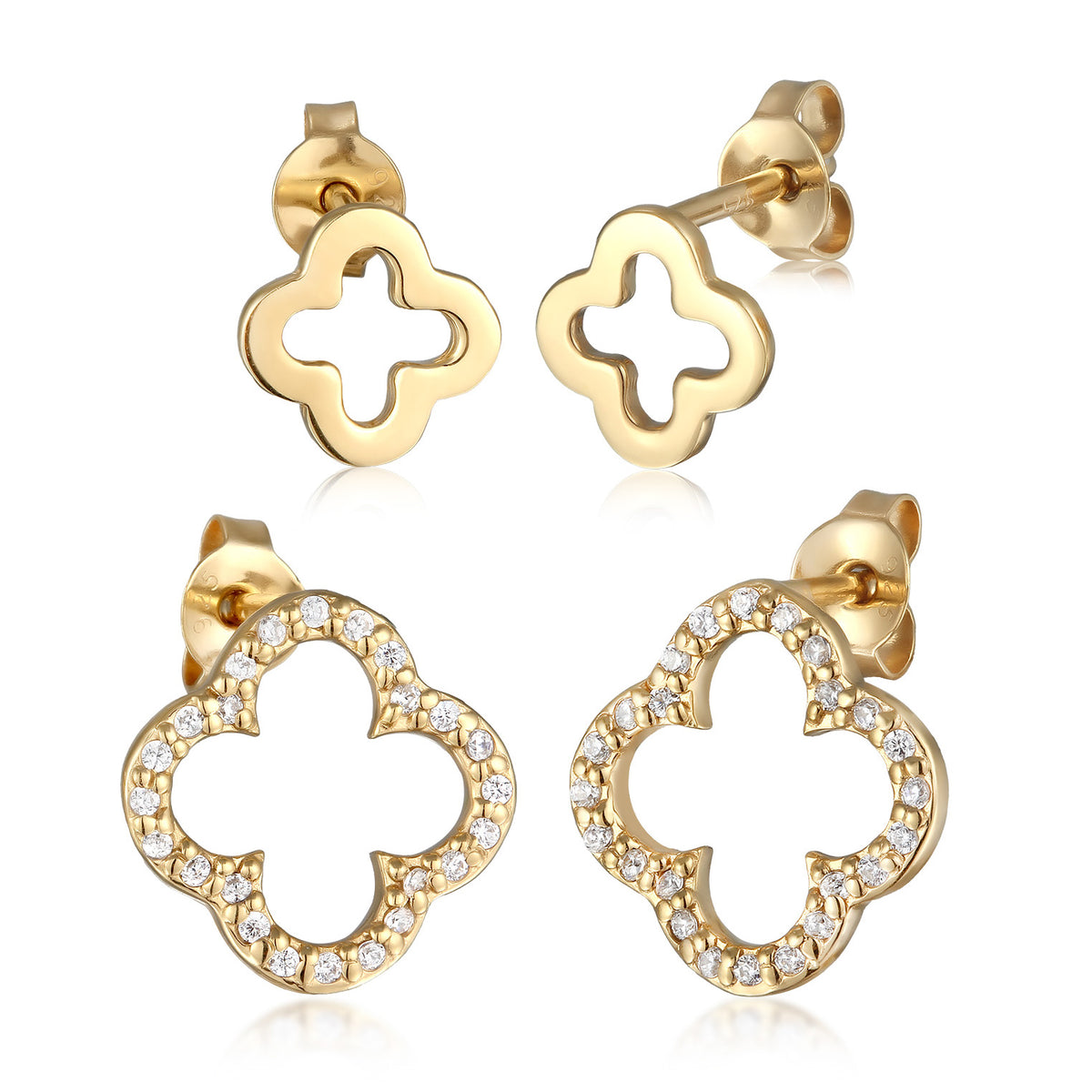 Gold - Elli | Ohrstecker Set Kleeblatt | Zirkonia (Weiß) | 925 Sterling Silber vergoldet