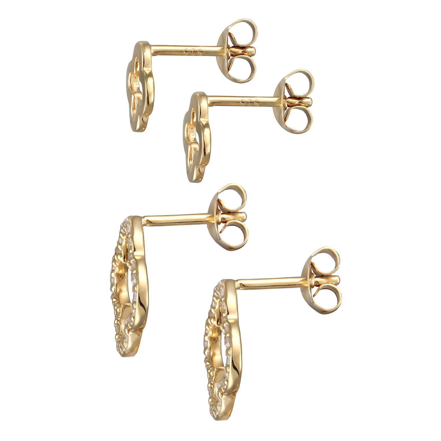 Gold - Elli | Ohrstecker Set Kleeblatt | Zirkonia (Weiß) | 925 Sterling Silber vergoldet