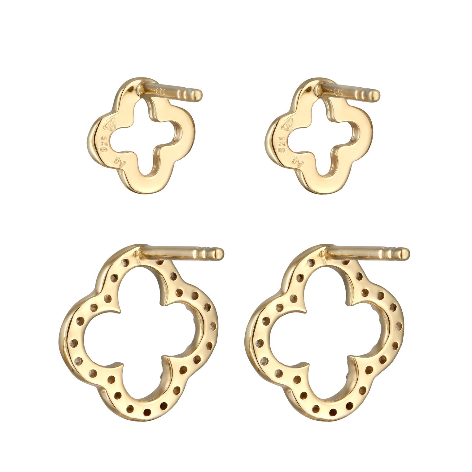 Gold - Elli | Ohrstecker Set Kleeblatt | Zirkonia (Weiß) | 925 Sterling Silber vergoldet