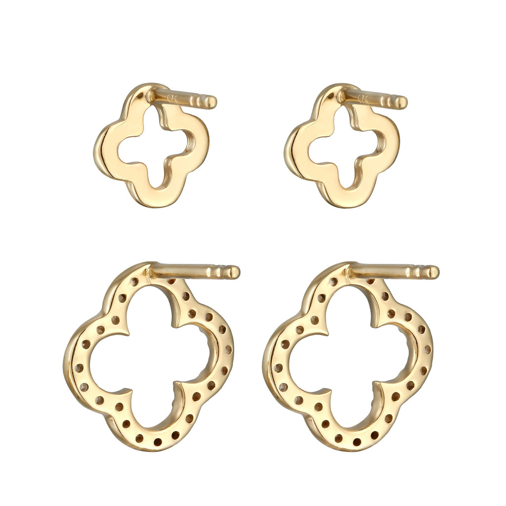 Gold - Elli | Ohrstecker Set Kleeblatt | Zirkonia (Weiß) | 925 Sterling Silber vergoldet