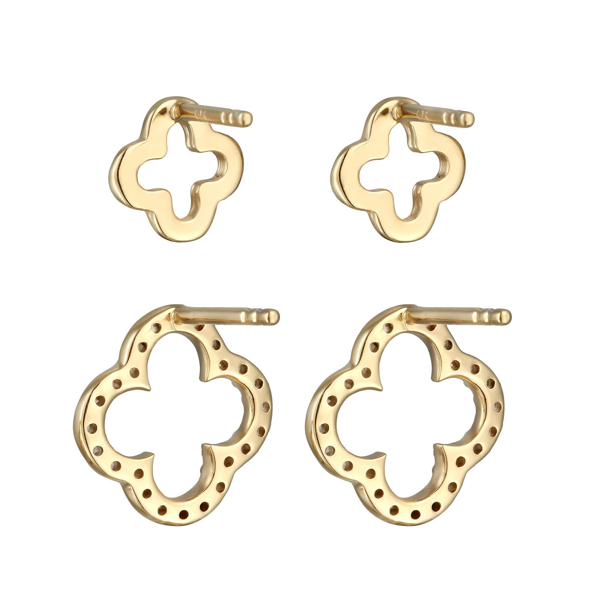 Gold - Elli | Ohrstecker Set Kleeblatt | Zirkonia (Weiß) | 925 Sterling Silber vergoldet