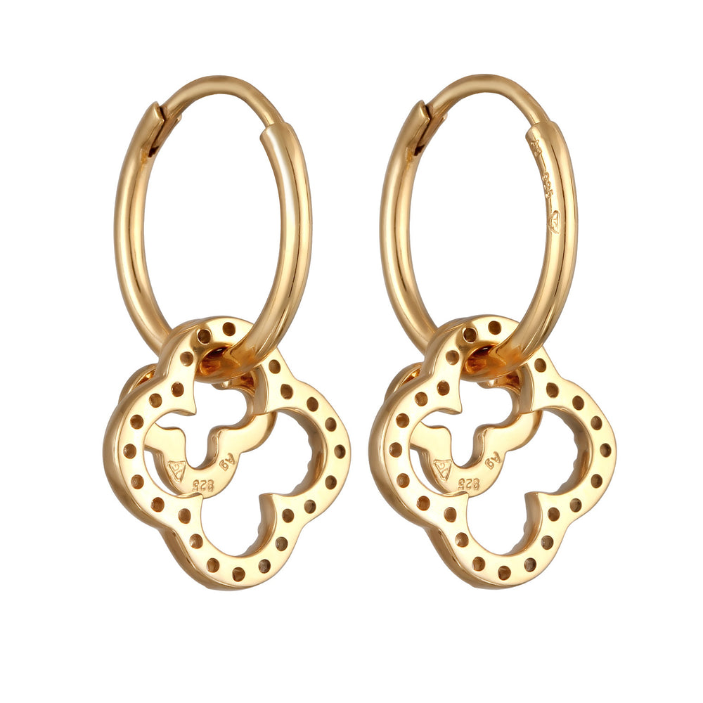 Hoop earrings cloverleaf | zirconia (white)