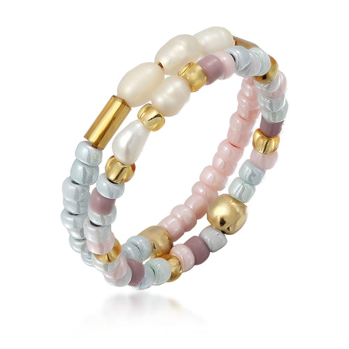 Bunt - Elli | Ringset Beads | Süßwasserzuchtperlen | 925 Sterling Silber vergoldet