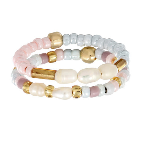 Bunt - Elli | Ringset Beads | Süßwasserzuchtperlen | 925 Sterling Silber vergoldet