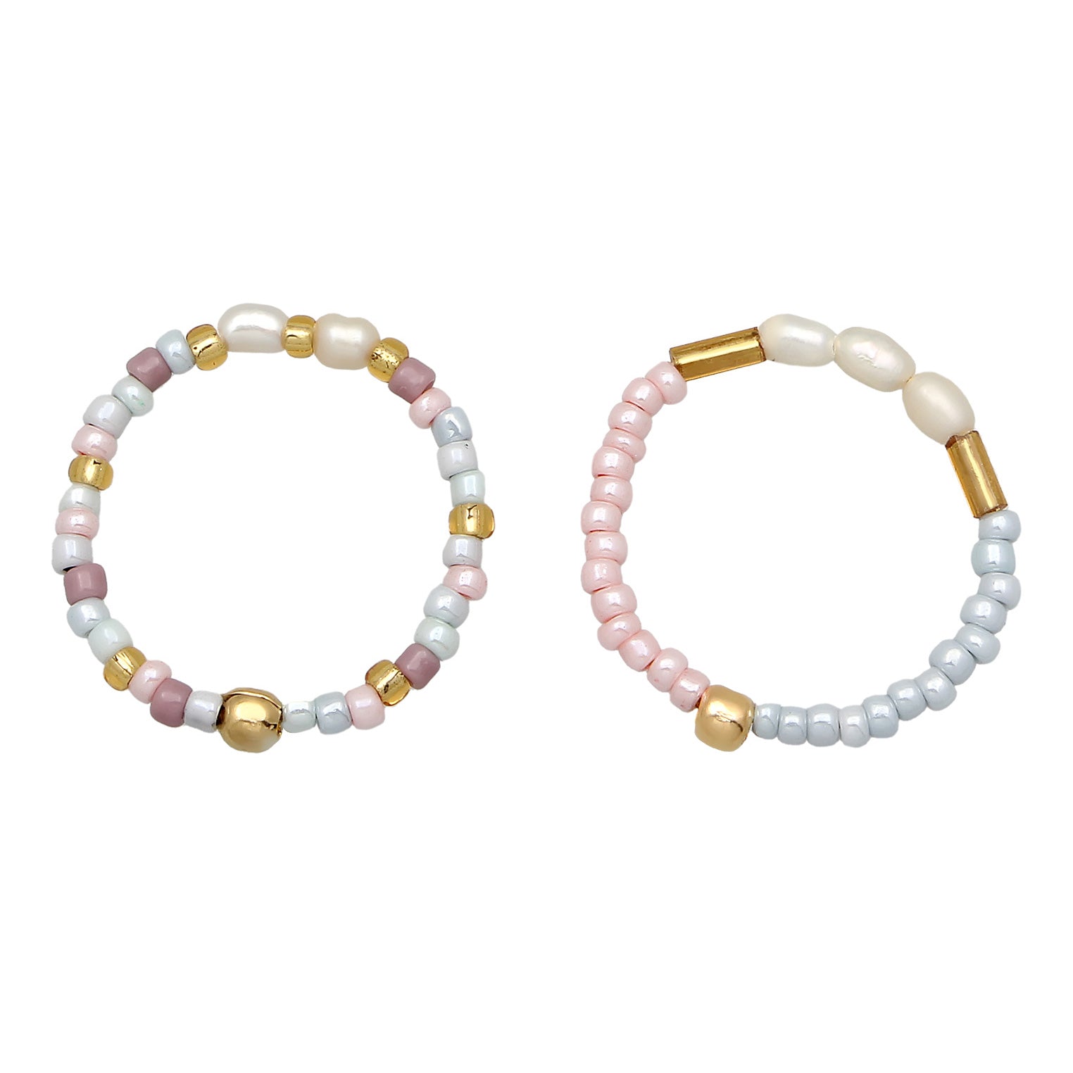 Bunt - Elli | Ringset Beads | Süßwasserzuchtperlen | 925 Sterling Silber vergoldet