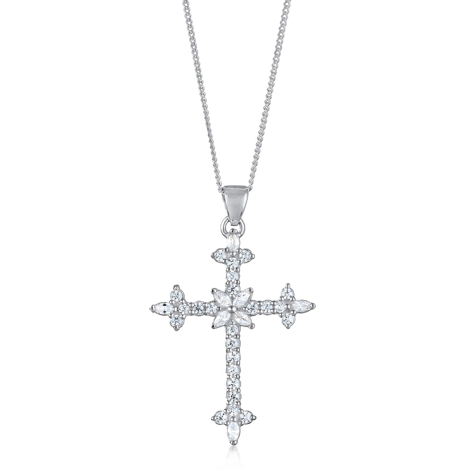 Silber - Elli | Halskette Kreuz | Zirkonia (Weiß) | 925 Sterling Silber