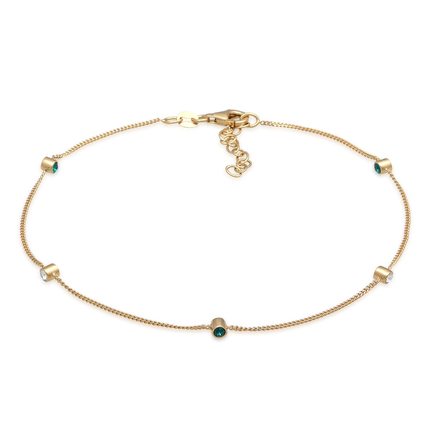 Grün - Elli | Fußkettchen Festival | Mit Kristallen von Swarovski® (Grün & Weiß) | 925 Sterling Silber vergoldet