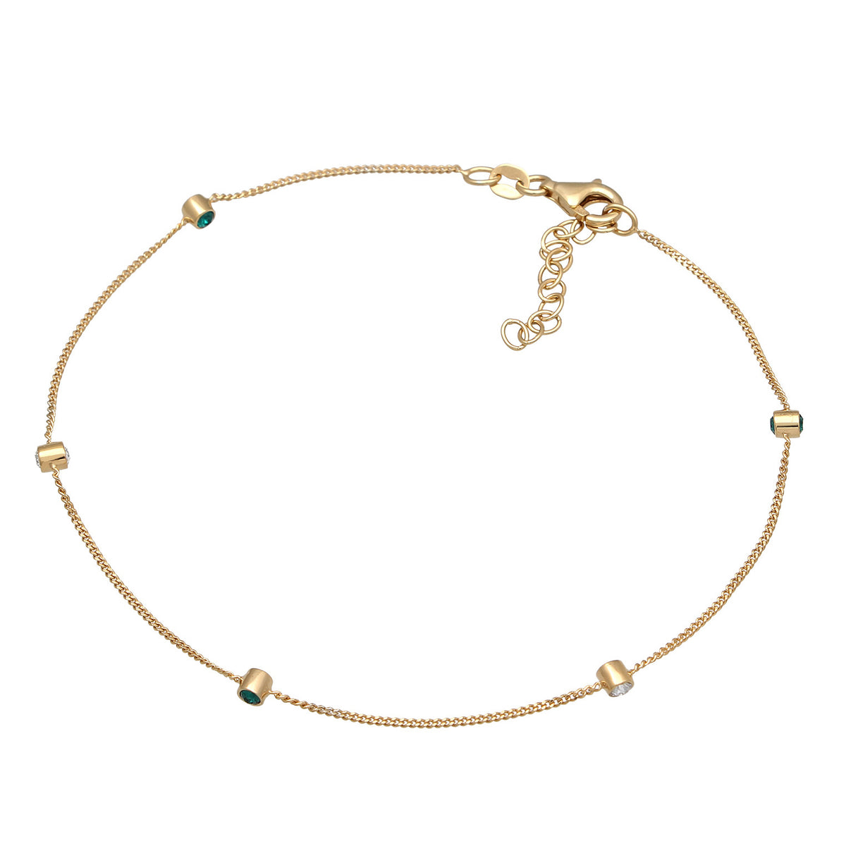 Grün - Elli | Fußkettchen Festival | Kristalle (Grün & Weiß) | 925 Sterling Silber vergoldet