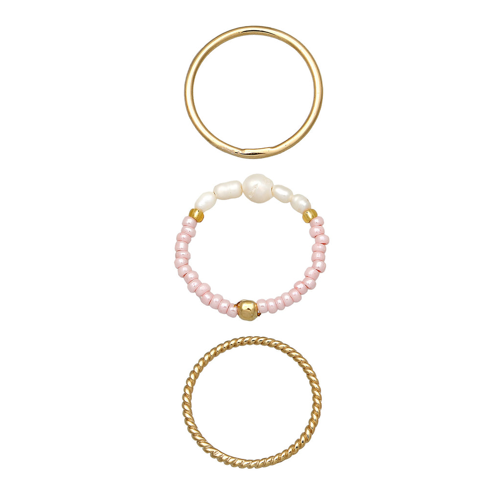 Gold - Elli | Ringset Festival | Süßwasserzuchtperlen | 925 Sterling Silber