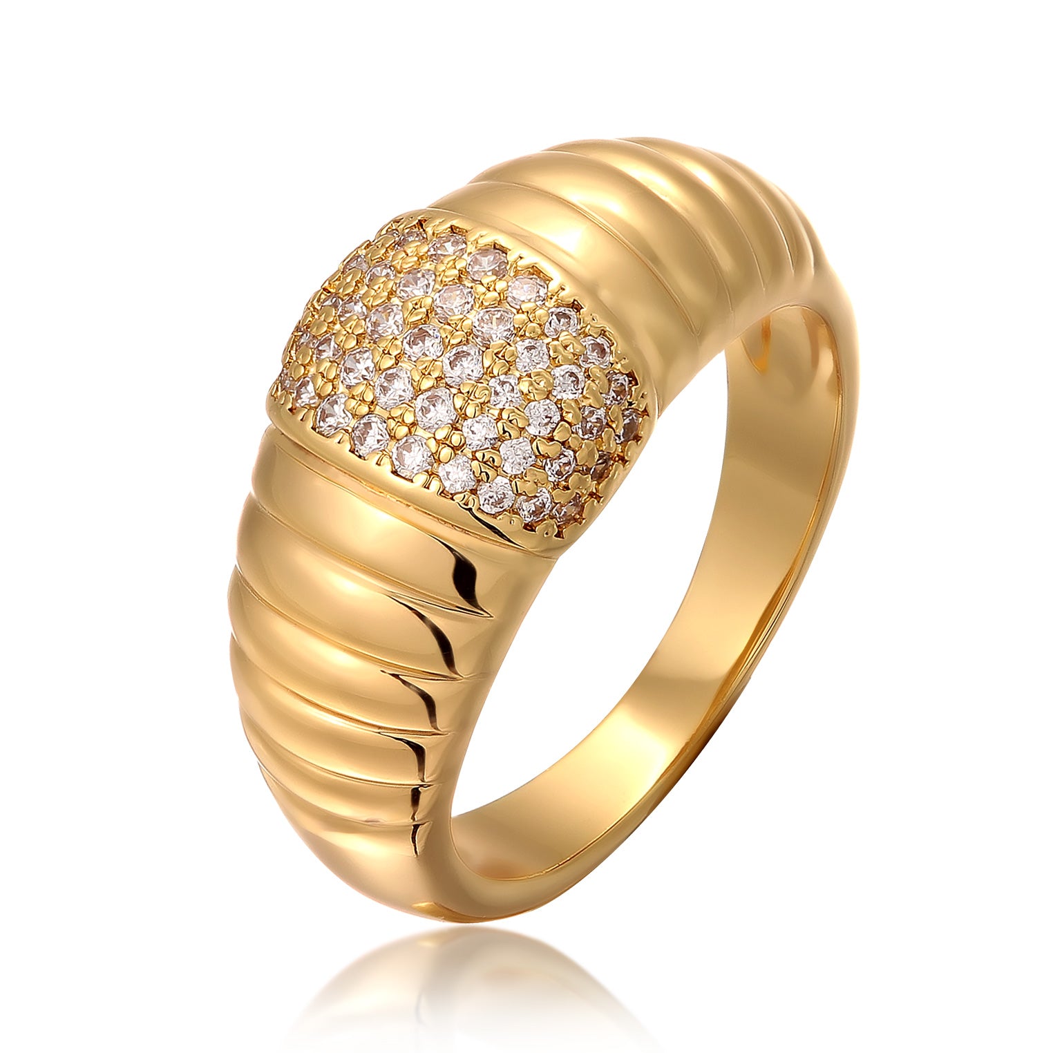 Gold - Elli | Ring Chunky | Zirkonia (Weiß) | Messing