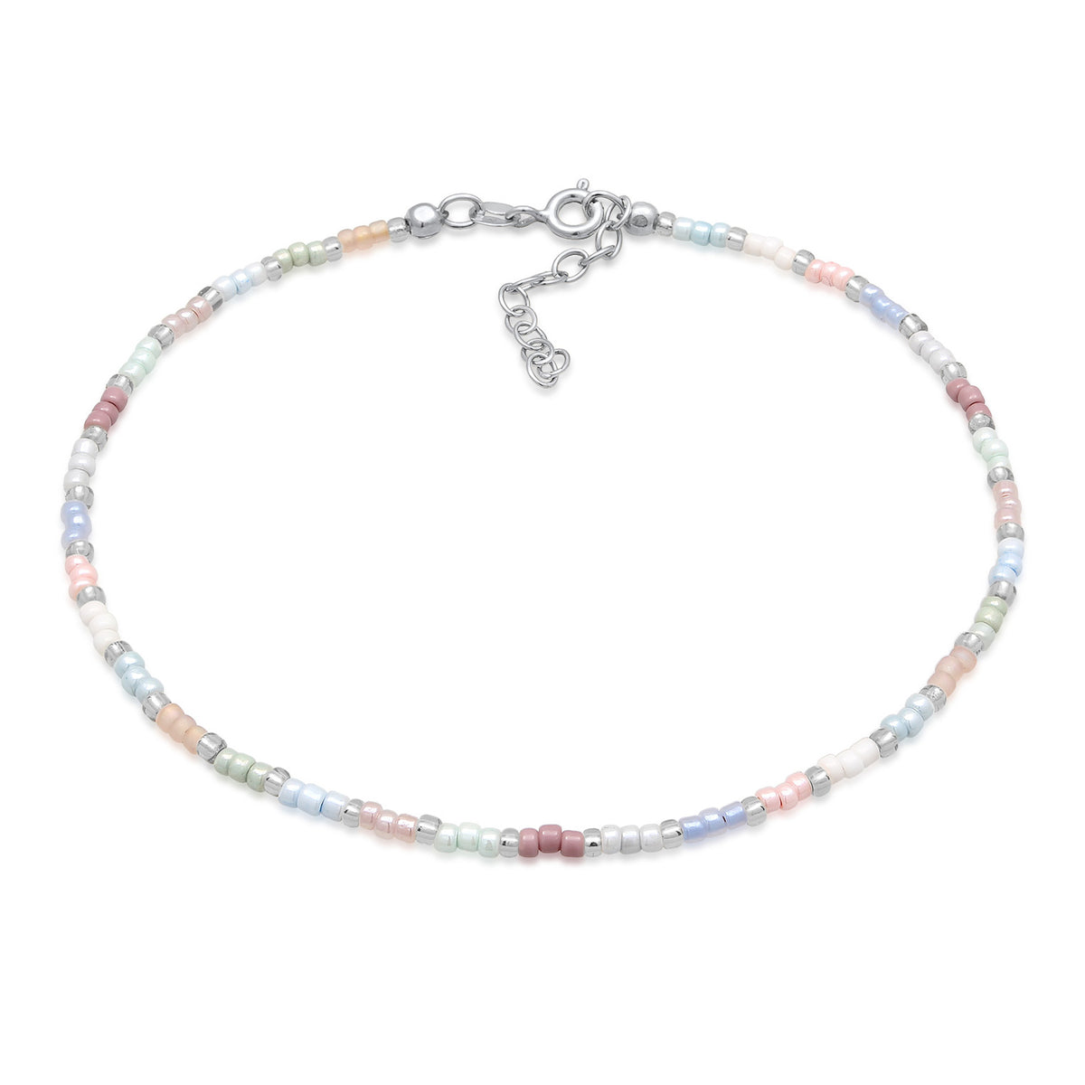 Silber - Elli | Fußkettchen Sommer | Glasperlen (Bunt) | 925 Sterling Silber