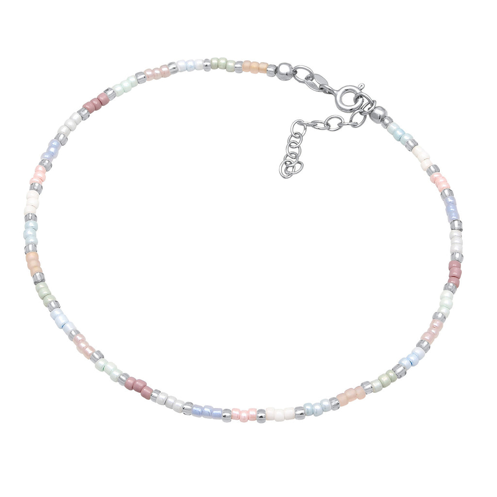 Silber - Elli | Fußkettchen Sommer | Glasperlen (Bunt) | 925 Sterling Silber