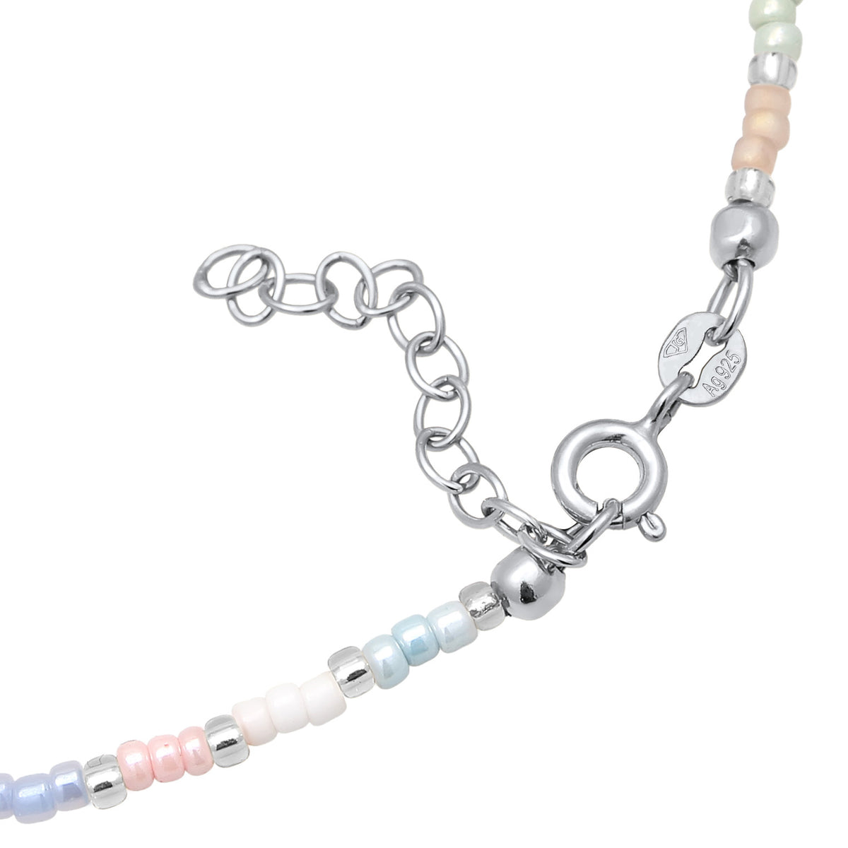 Silber - Elli | Fußkettchen Sommer | Glasperlen (Bunt) | 925 Sterling Silber