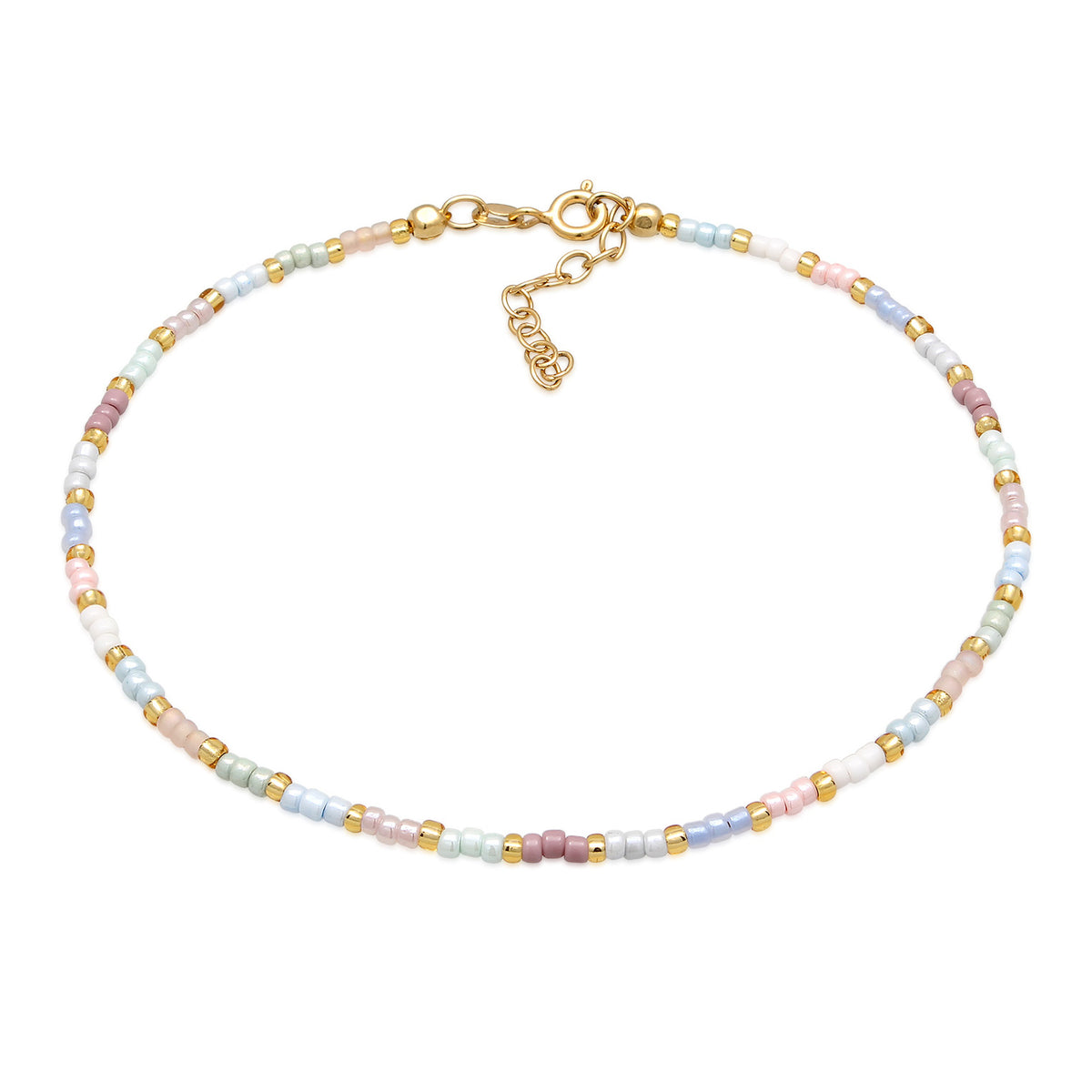 Gold - Elli | Fußkettchen Sommer | Glasperlen (Bunt) | 925 Sterling Silber vergoldet