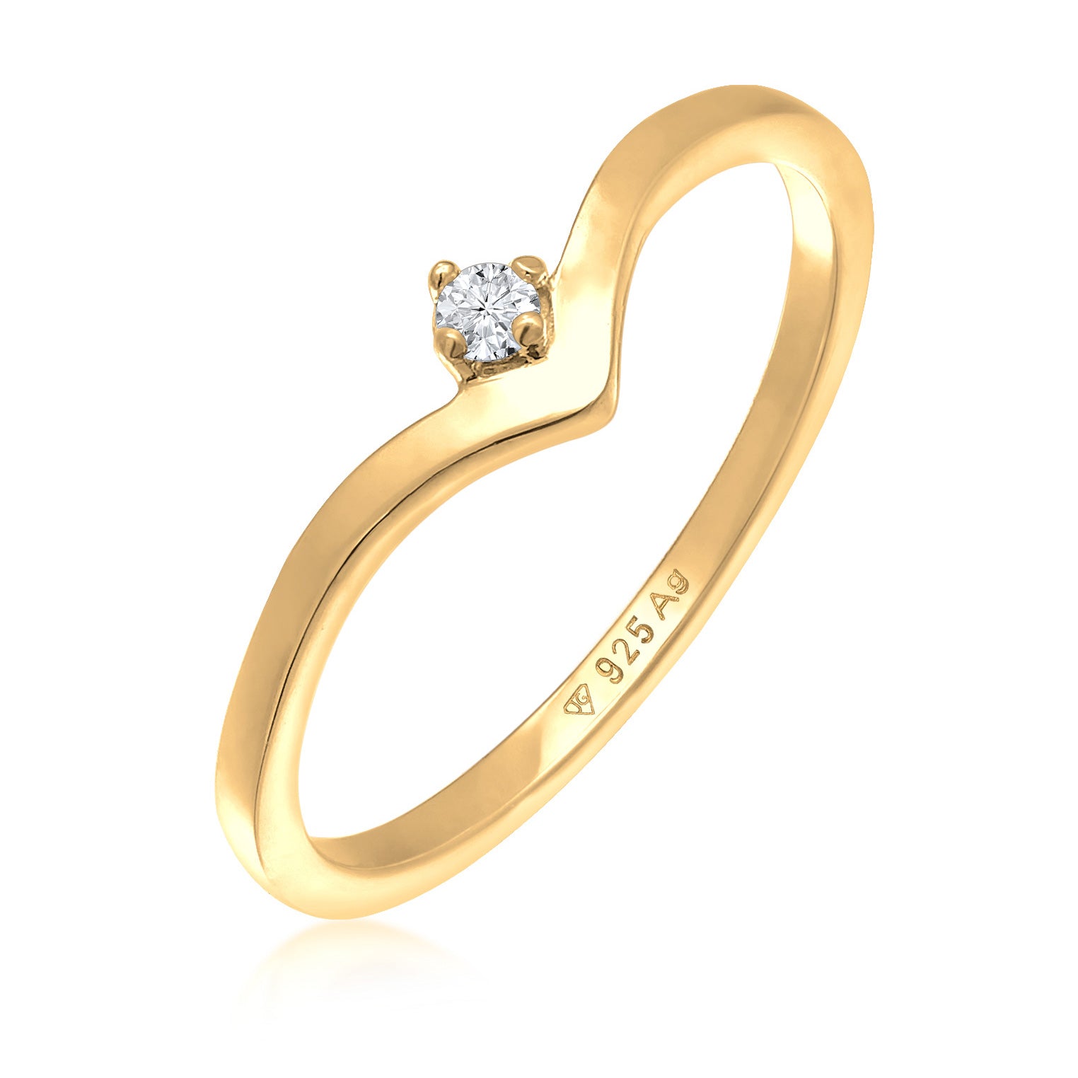 Gold - Elli DIAMONDS | Verlobungsring | Diamant (Weiß, 0.035 ct) | 925 Sterling Silber vergoldet